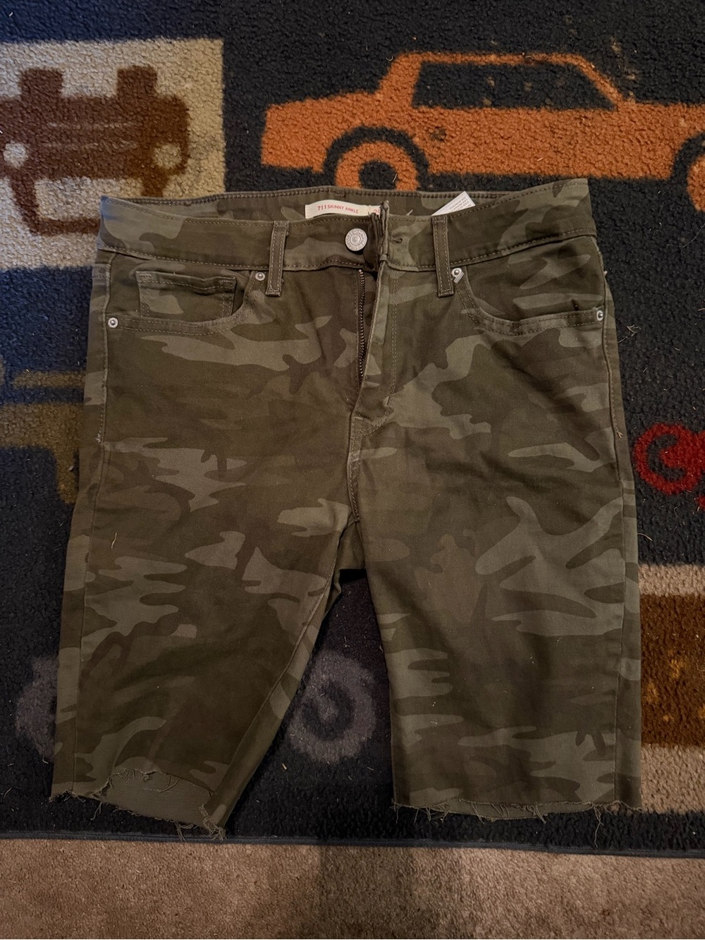 Kids Camo Utility Shorts - Olive Green